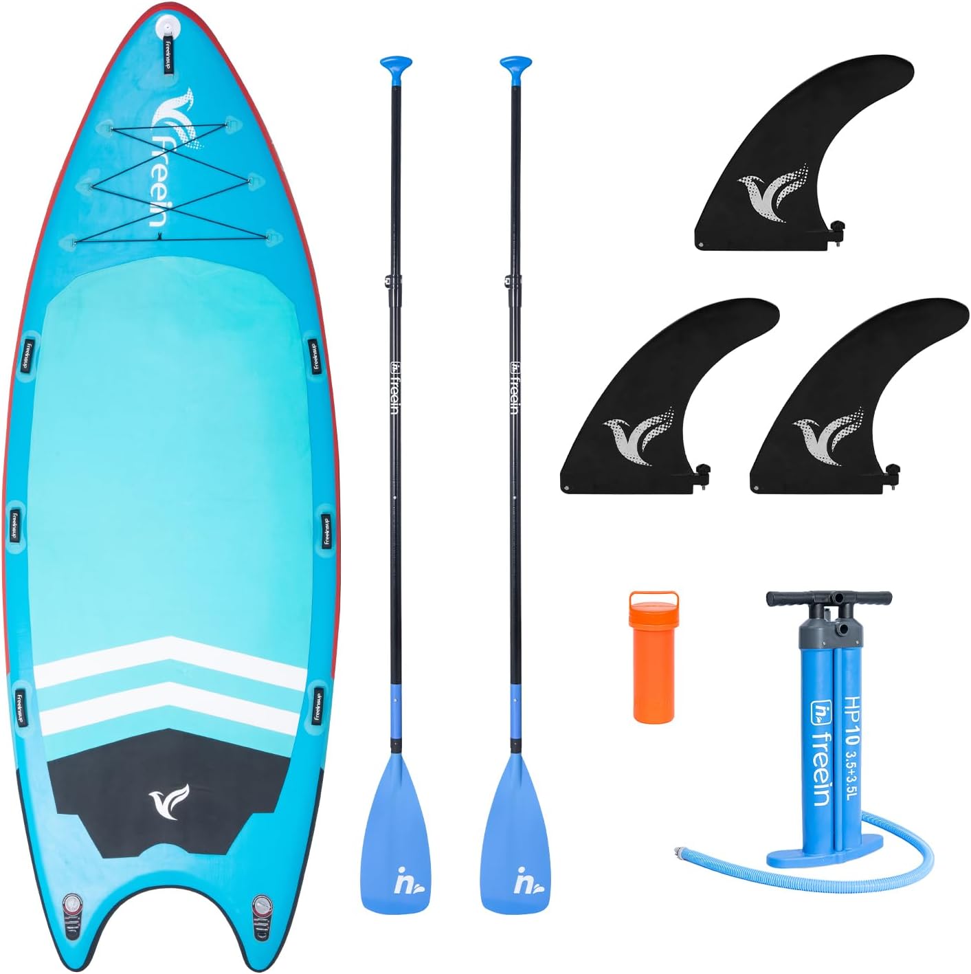 Freein 14'/15'/16' Inflatable Team SUP, Extra Large Stand Up Paddle Board for Multi Person, Dual-action Hand Pump, Adjustable Paddle, Complete Kit