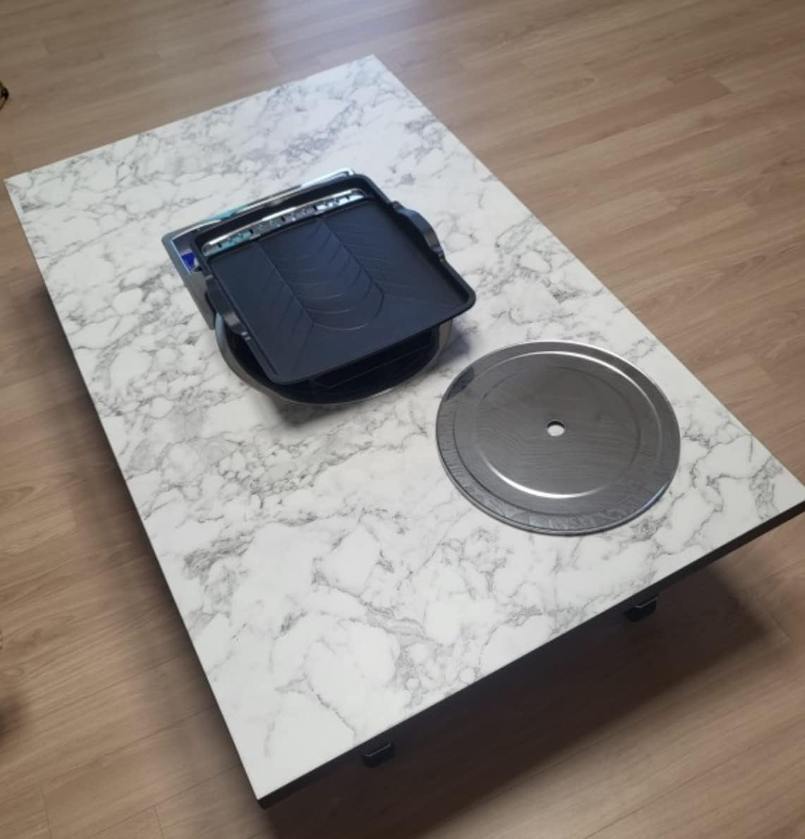 Korean BBQ Table, K BBQ, Korean Sitting Meat Grill, Household Restaurant Low Foldable Table(Bianco White- Large Size)