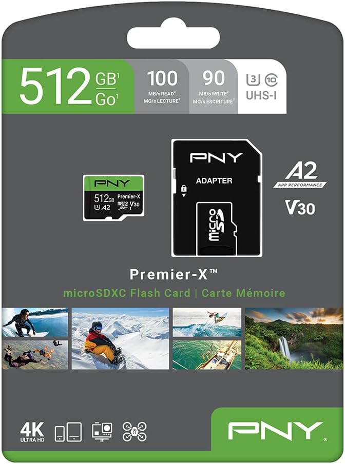 PNY P-SDU512V32100PX-GE 512GB Premier-X Class 10 U3 V30 microSDXC Flash Memory Card, Black
