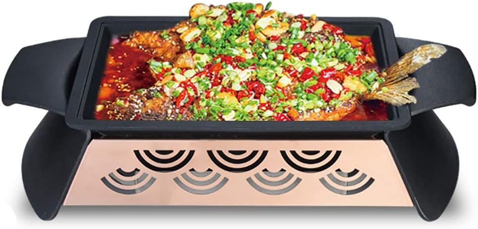 BBQ Barbeque Barbecue Grill,Korean Smokeless Alcohol Charcoal Barbecue Grill,Non-Stick Coating of Maifan Stone,Seafood Plate,2 Size (Size : 40cm*12cm)