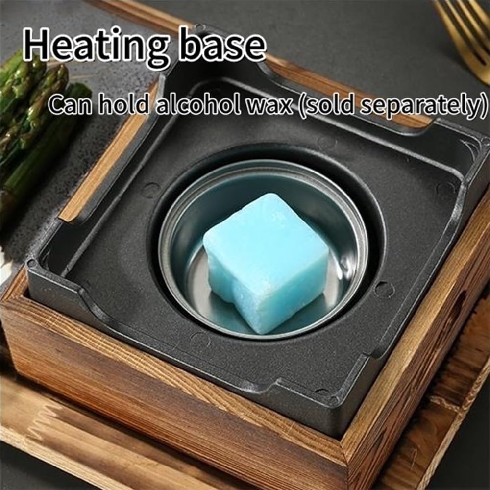 Compact Tabletop BBQ Grill Set with Wooden Stand, Portable Alcohol Barbecue Stove for Indoor Cooking, Outdoor Picnics, Camping, Small Parties(Medium)