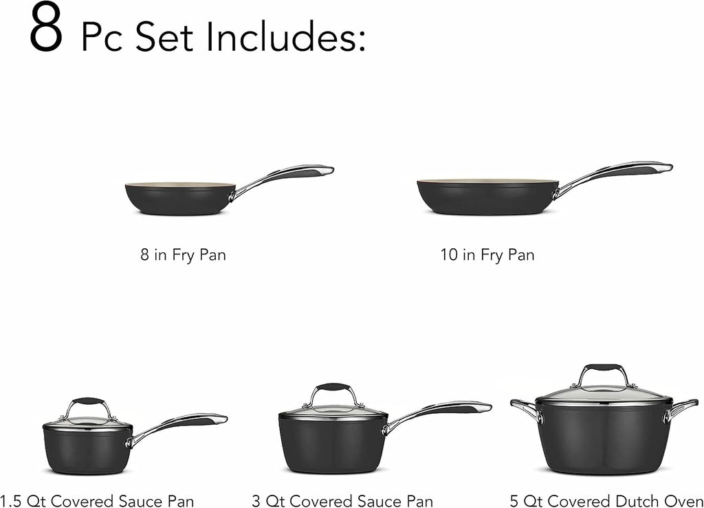 Tramontina Ceramica Deluxe 8-Piece Cookware Set with Lids, Ceramic Non Stick Pots and Pans Kitchen Set, Oven-Safe, Metallic Black