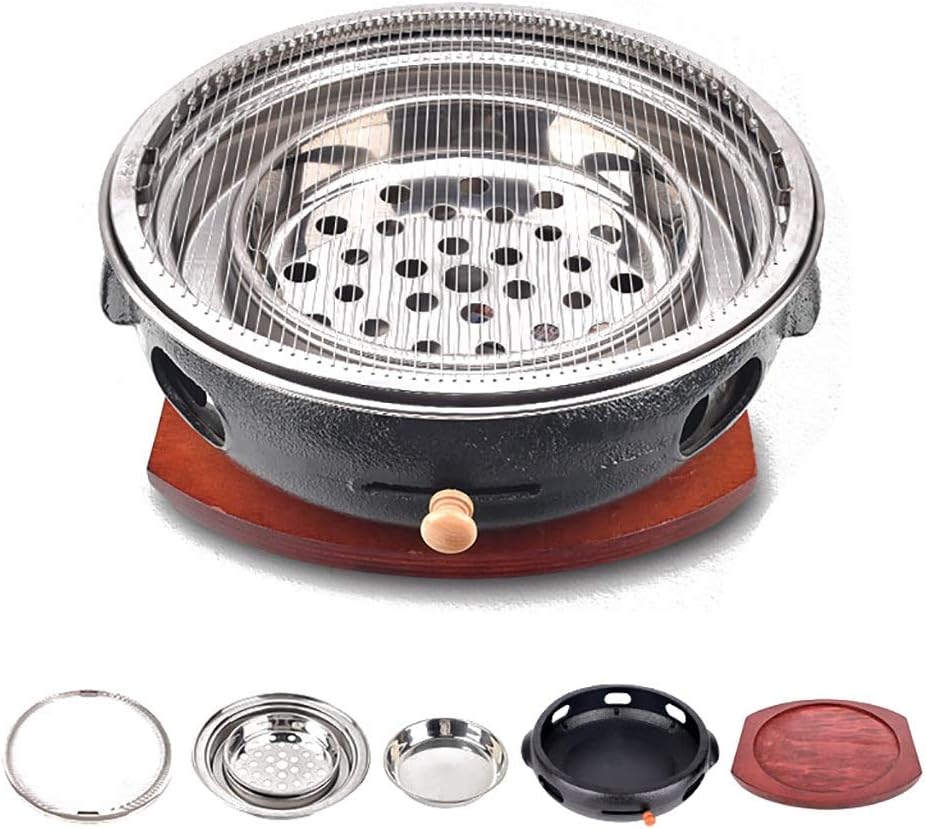Portable BBQ Grill, Korean Cast Iron BBQ Grill 33cm x 12cm Multicolor Indoor Outdoor For 5-8 People(G)
