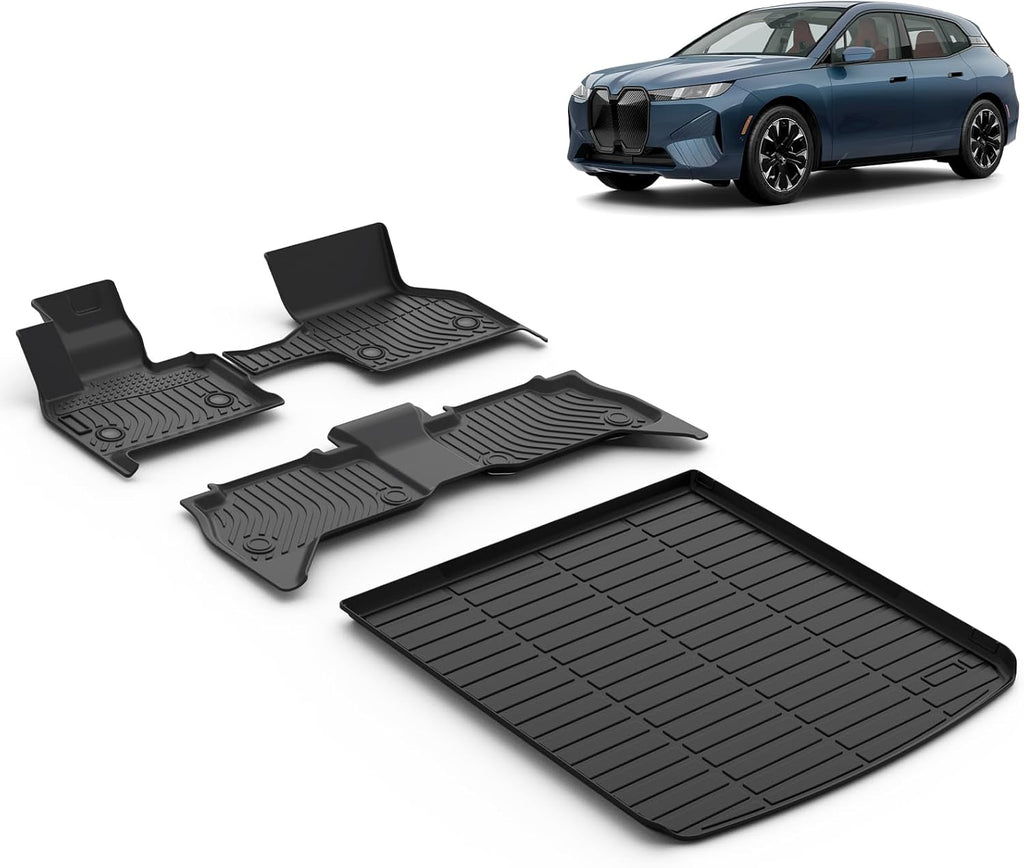 All Weather Car Floor Mats & Cargo Liner Set Fit for BMW iX 2022 2023 2024 2025 2026 Floor Liners Trunk Liner iX Cargo Mat Accessories Black
