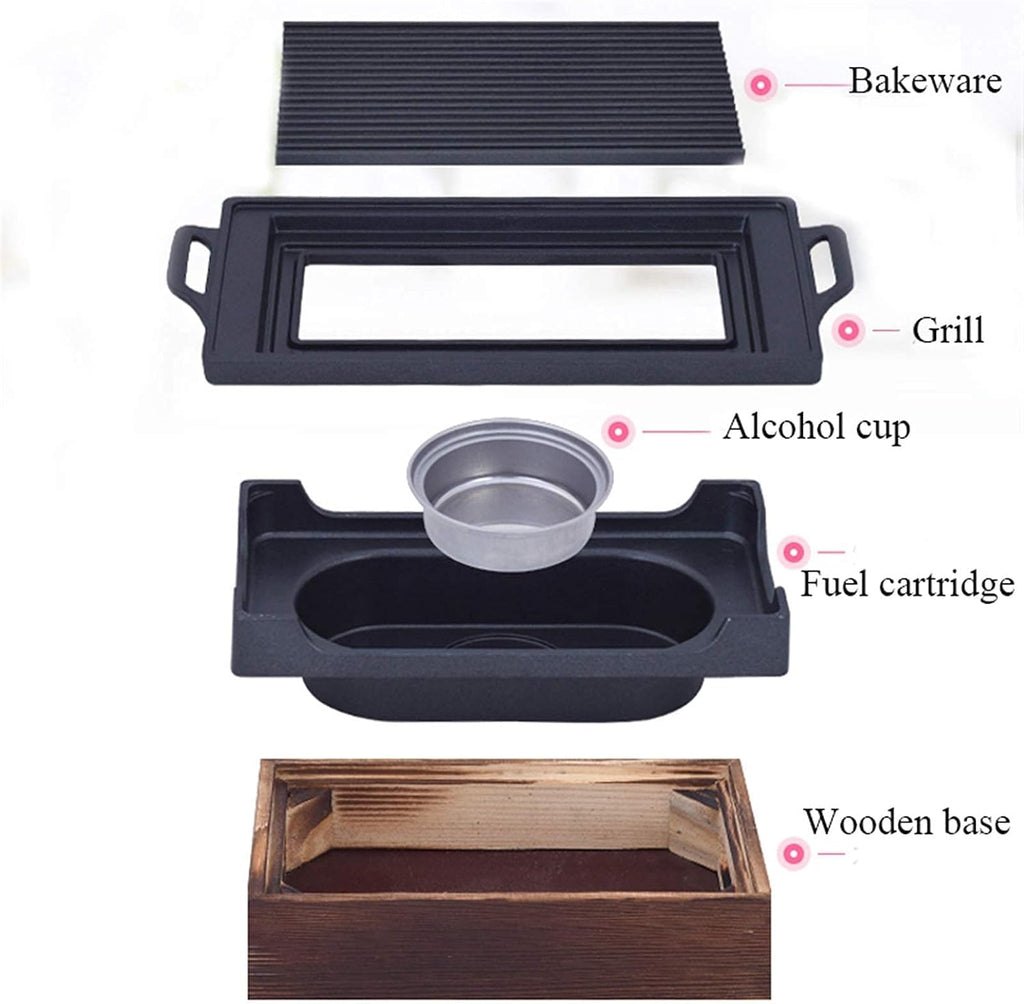 BBQ Grill Outdoor Tabletop Barbecue Grill For Garden Picnics Party Smokeless Portable Grill Korean Japanese Barbecue Grill Charcoal Oven Alcohol Stove Household Non-Stick Cooking Tools (28x15cm)