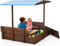 Kids' Outdoor Wooden Sandbox with Id,Sand Box with Toy Storage Box,Kids Play Equipment Sand Protection Bottom Liner Included 47X47in. (Brown)