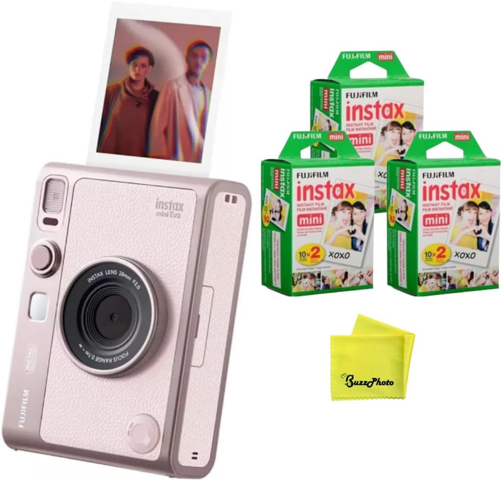 Fujifilm Instax Mini EVO Instant Camera (Pink) (Camera w/Extra Film 3-Pack)
