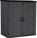 Suncast 106 Cubic Foot Extra Large Vertical Shed Outdoor Waterproof Resin Storage Cabinet with Doors for Patio, Garage, Garden, and Tools, Peppercorn
