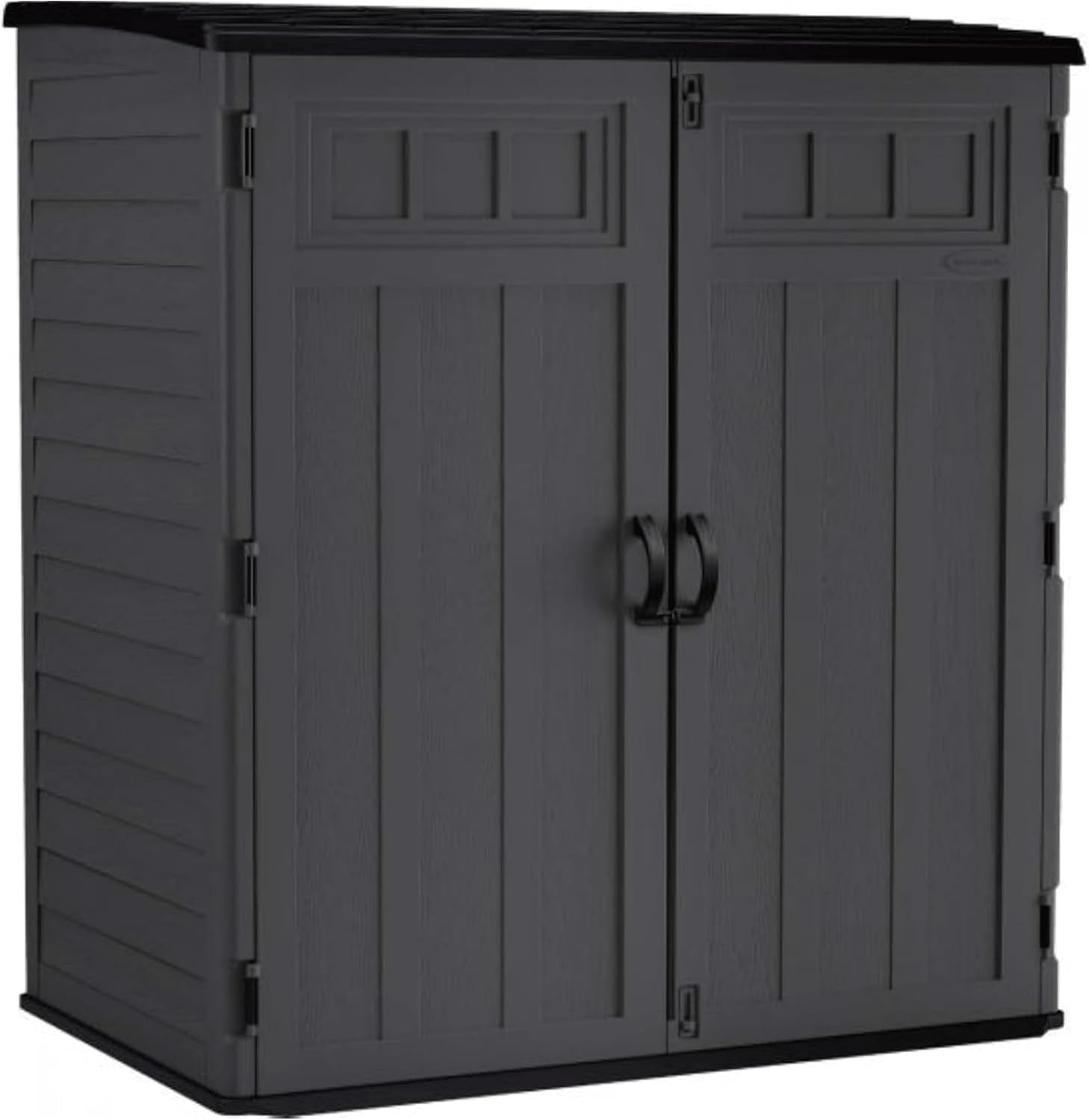 Suncast 106 Cubic Foot Extra Large Vertical Shed Outdoor Waterproof Resin Storage Cabinet with Doors for Patio, Garage, Garden, and Tools, Peppercorn
