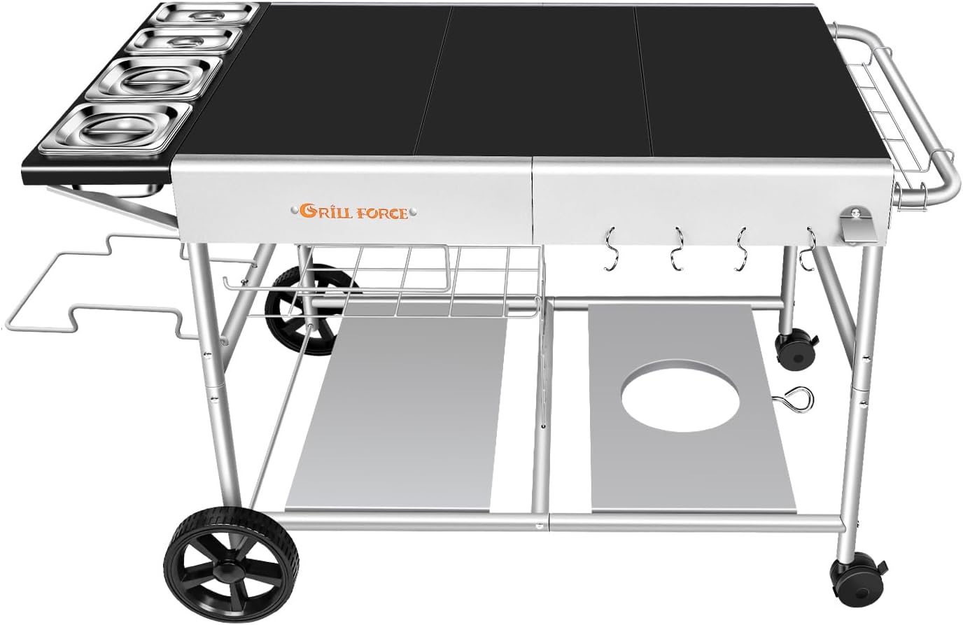 Pizza Oven Table with Topping Station, Outdoor Pizza Oven Cart, Grill Table for Outside, Grill Cart, Food Prep Work cart Fits for Ninja Woodfire Grill, Blackstone Griddle,Tabletop Grill
