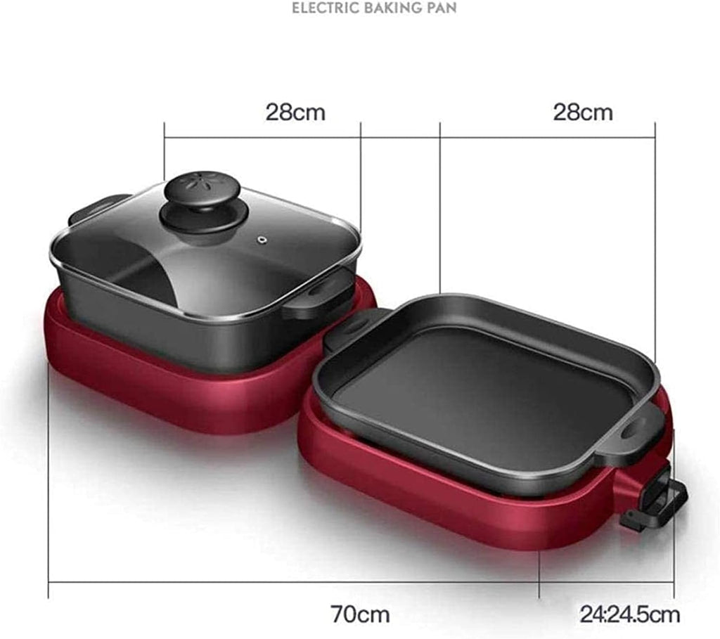 Indoor Korean Barbecue Grill Electric Teppanyaki Grill Table Hot BBQ Plate for Kitchen Dinner Party Camping Festival Cooking 3 (Color : Red)