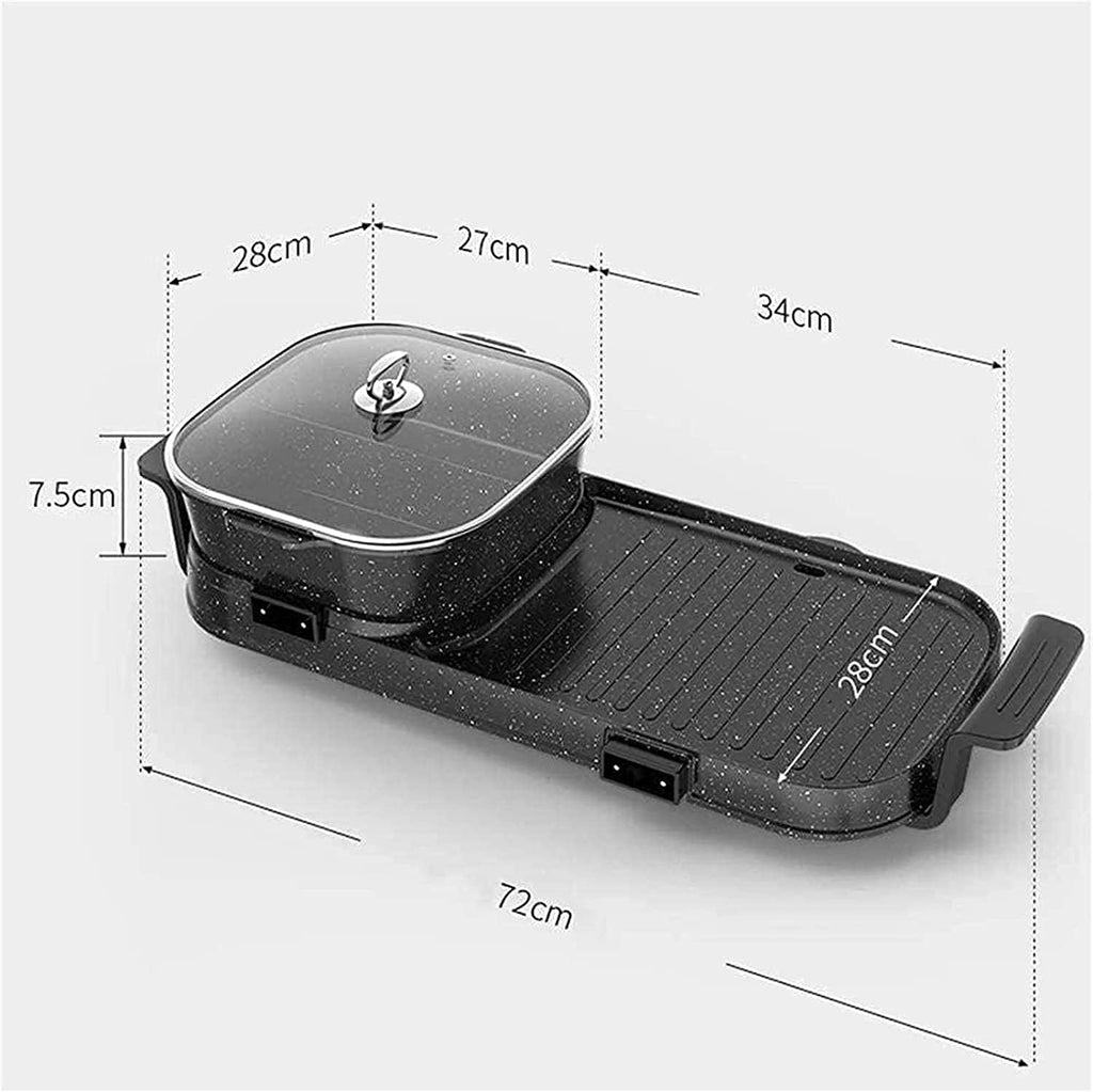 Korean BBQ Grill Home Use Multi-function Electric Grill, 2 In 1 Electric Barbecue Indoor and Outdoor Hot Pot Large Capacity Non-Stick Pan with 5 Temperature Adjustments, fo