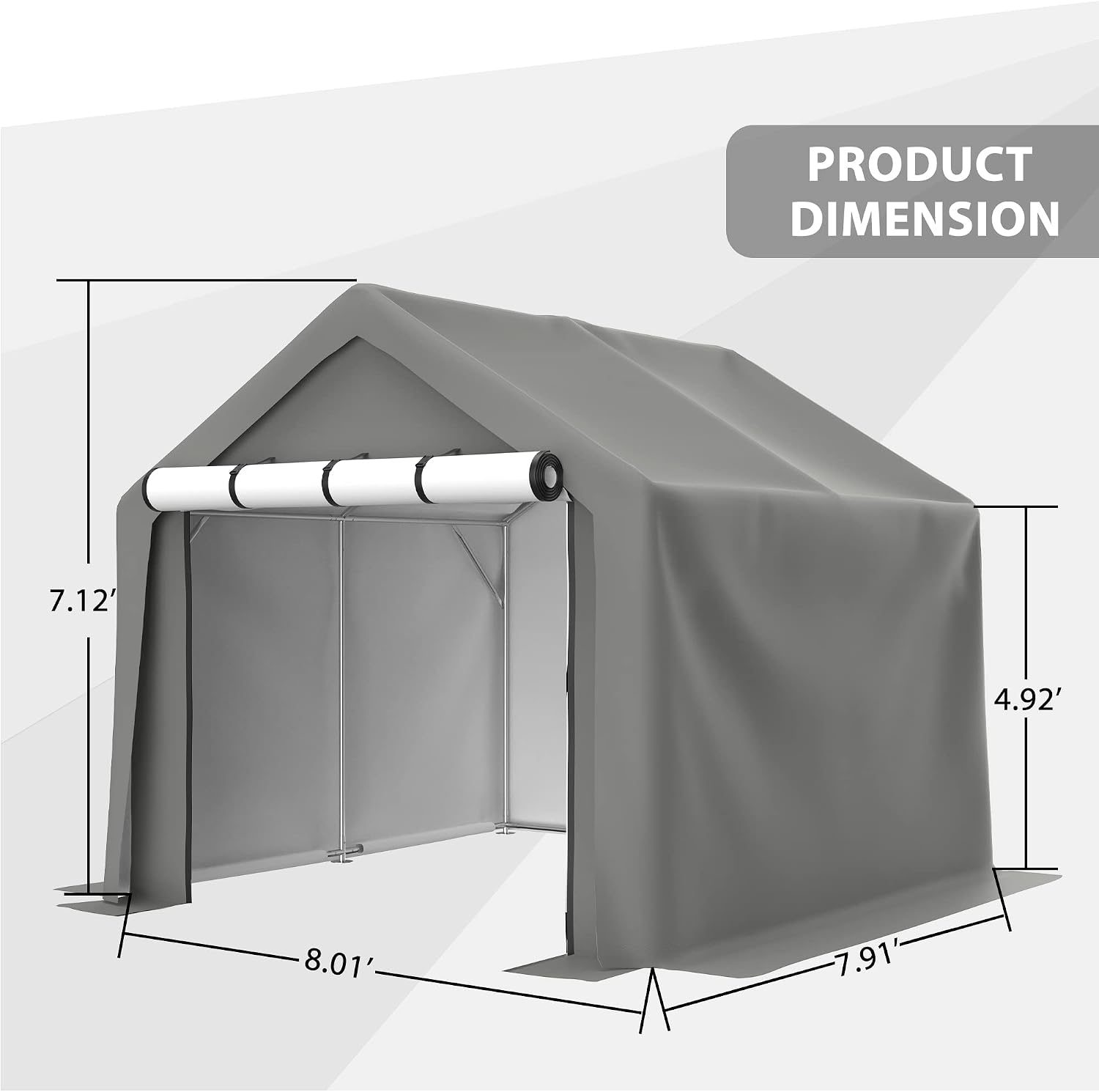 8x8 ft Portable Outdoor Storage Tent Shelter Shed, Heavy Duty Storage Tent with Roll-up Doors Shelter for Garden Tool, Lawn Mower, Motorcycleand, Bike - Gray