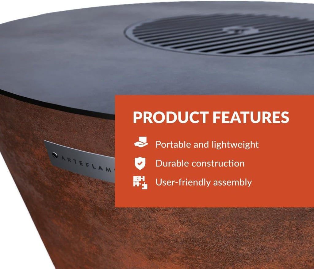 ARTEFLAME Charcoal BBQ Grill, Griddle, and Fire Pit Bundle | Gourmet Outdoor Cooking Essentials | Steakhouse Searing Set (40' Low Euro Base with 2 Grilling Accessories) MADE IN USA