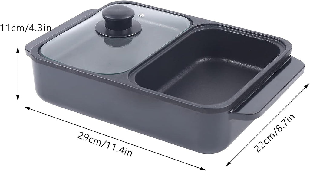 Hot Pot Electric with Grill, 2 in1 Indoor Non-Stick Shabu Shabu Pot & Frying Pan, Portable Mini Hot Pot Korean BBQ w/Individual Dual Temperature Control, 1-3 People