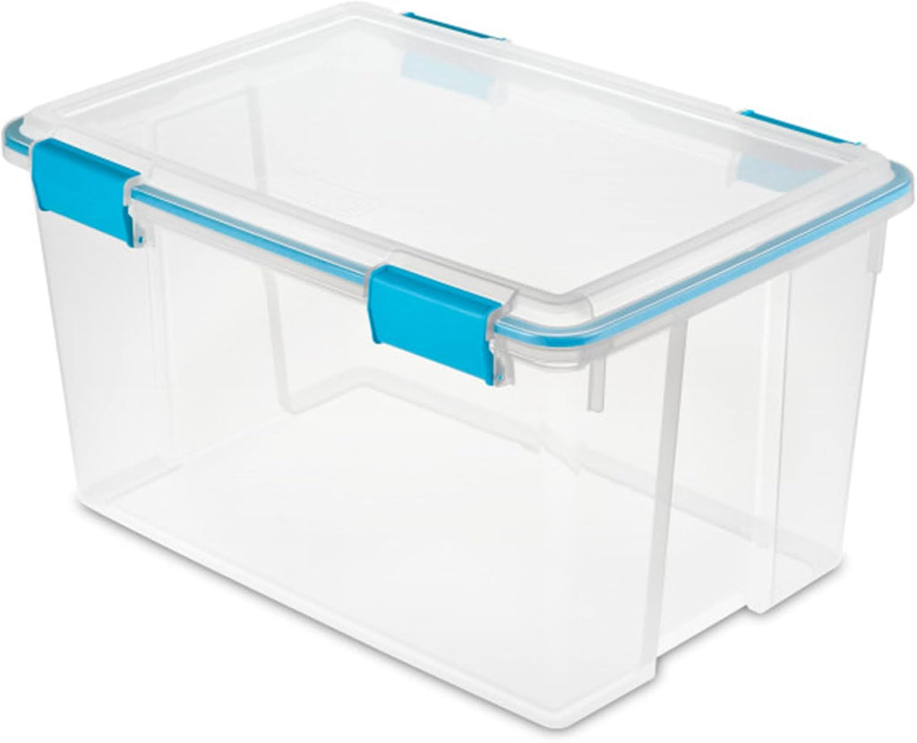Sterilite 4-Pack 54 Quart Gasket Box, Home Storage Organizer Bins with Lids - Stackable Clear Plastic Containers for Bedroom, Bathroom, Garage, Basement, or Attic