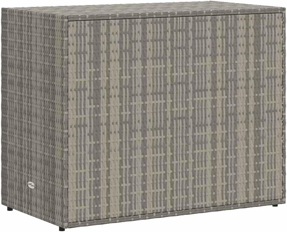 vidaXL Garden Storage Cabinet, Outdoor Tool Chest, Gray Poly Rattan with Solid Acacia Wood Door Knobs, Powder-Coated Steel Frame, Weather-Resistant Design, 39.4'x21.9'x31.5'