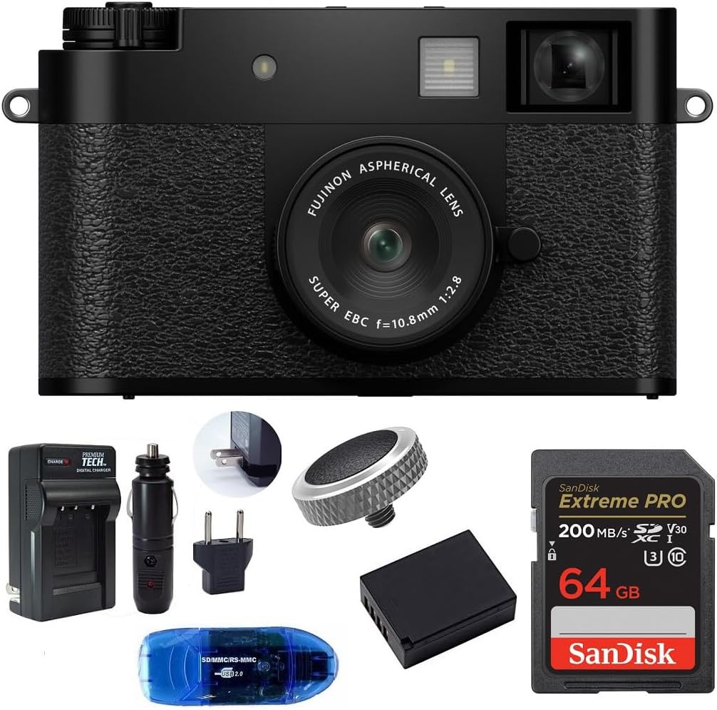 FUJIFILM X Half Digital Camera Bundle, Includes: SanDisk 64GB Extreme PRO SDXC Memory Card, Spare Battery and More (6 Items) (Black)