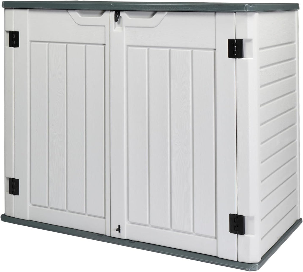 VINGLI Upgraded 260 Gallon Outdoor Storage Box, Lockable HDPE Storage Containers with Lid, Wooden Grain Surface Deck Box Patio Furniture for Garden, Pool, Balcony, Yard