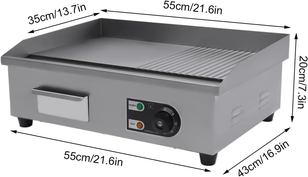 22' Commercial Electric Griddle Countertop Flat Top Griddle Stainless Steel Hibachi Teppanyaki Grill BBQ Plate 122-572℉ Adjustable Temp Control for Restaurant Kitchen,110V (1600W-1)