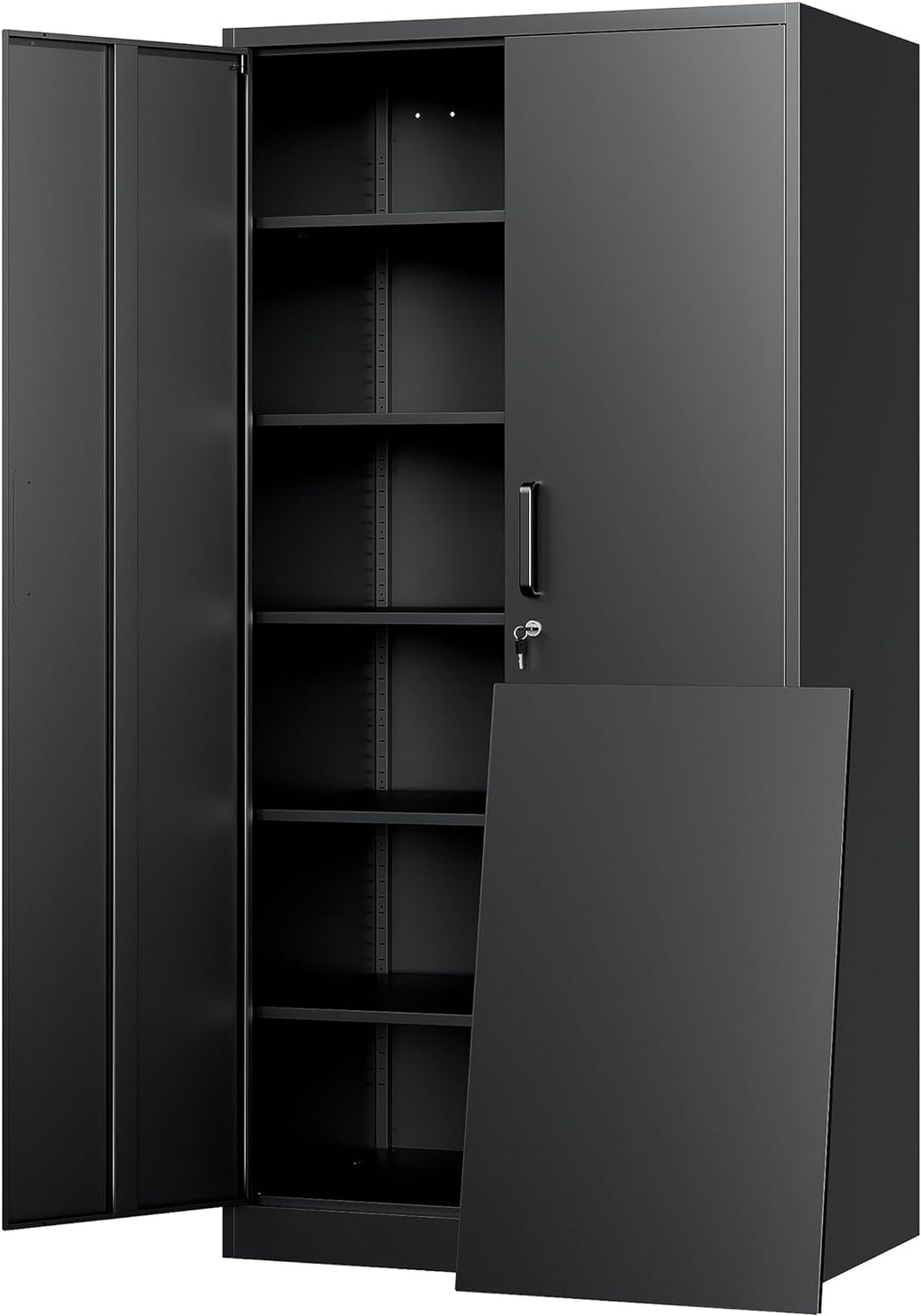 Yizosh Metal Storage Cabinet with Lock - 72' Garage Storage Cabinet with 2 Locking Doors and 5 Adjustable Shelves, Black Steel Lockable for Office,Home,Garage