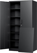 Yizosh Metal Storage Cabinet with Lock - 72' Garage Storage Cabinet with 2 Locking Doors and 5 Adjustable Shelves, Black Steel Lockable for Office,Home,Garage