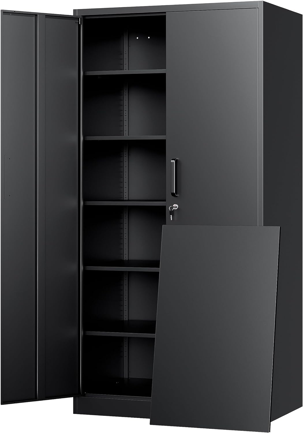 Yizosh Metal Storage Cabinet with Lock - 72' Garage Storage Cabinet with 2 Locking Doors and 5 Adjustable Shelves, Black Steel Lockable for Office,Home,Garage