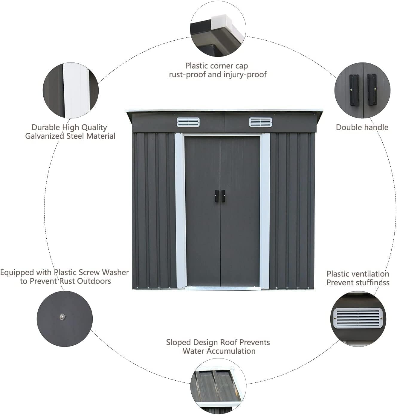 4ever2buy 6 x 4FT Outdoor Storage Shed with Sliding Door, Metal Garden Storage Shed for Bike, Small Tool Flat Shed for Backyard, Patio, Lawn