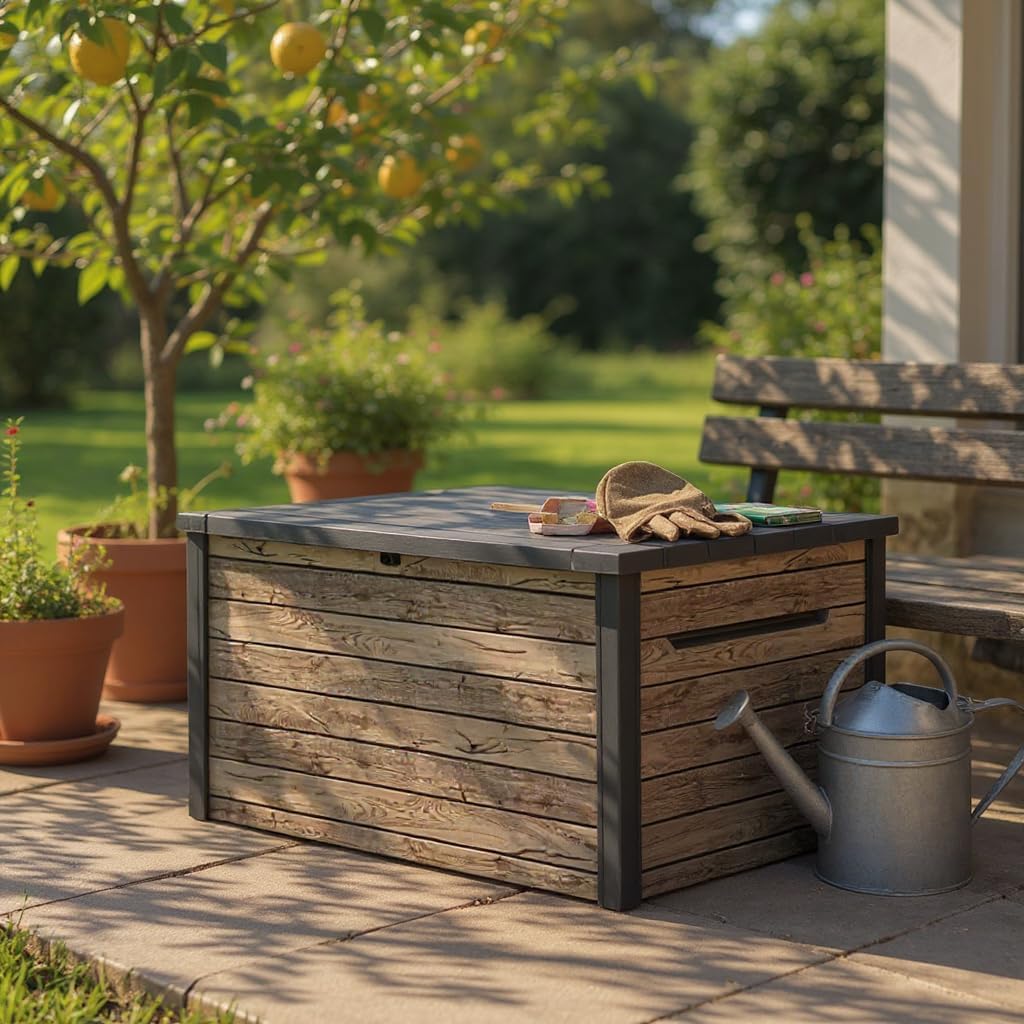 230 Gallon Deck Storage Box Outdoor Patio Container (Ash Wood Brown)