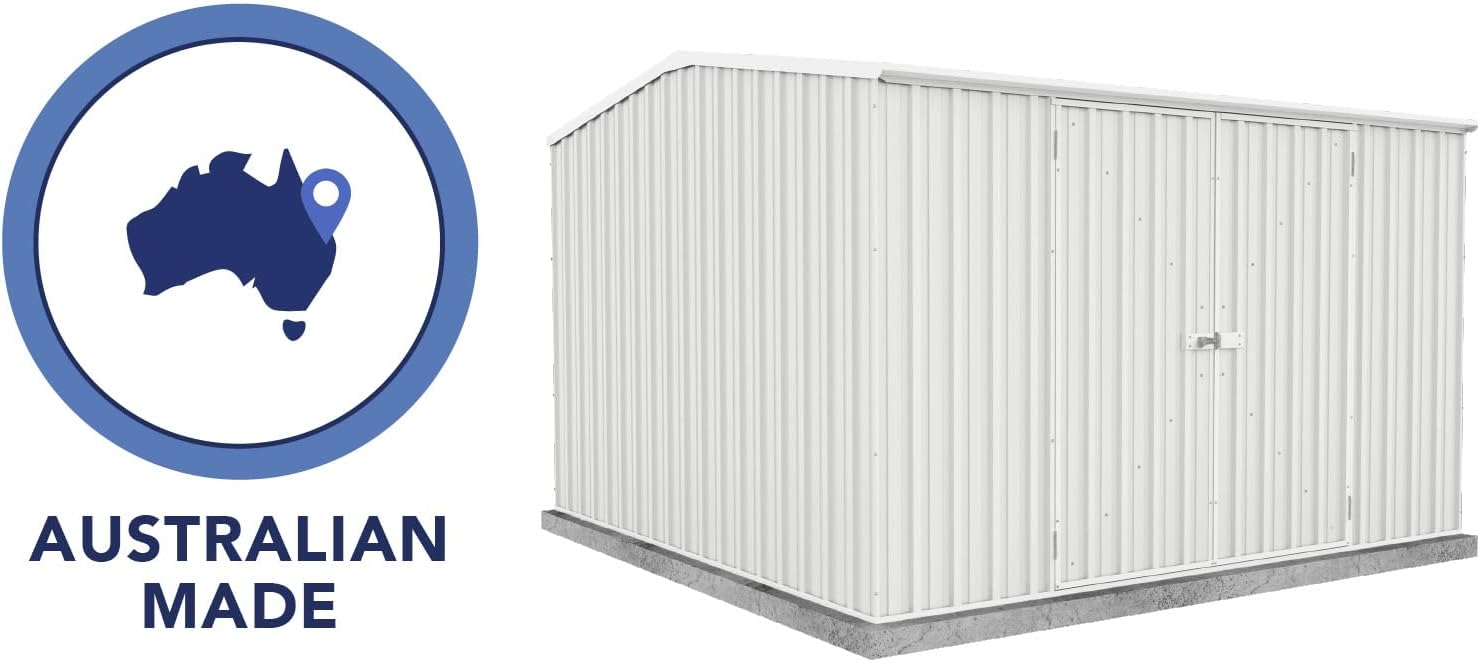 Absco Premier Storage Sheds, 10'x10' Metal Garage, DIY Backyard Shed, Utility Tool Storage, Weather & Wind Resistant Aluminum Panels & Steel Frame, Maintenance-Free, 12 Year Warranty, Surfmist White