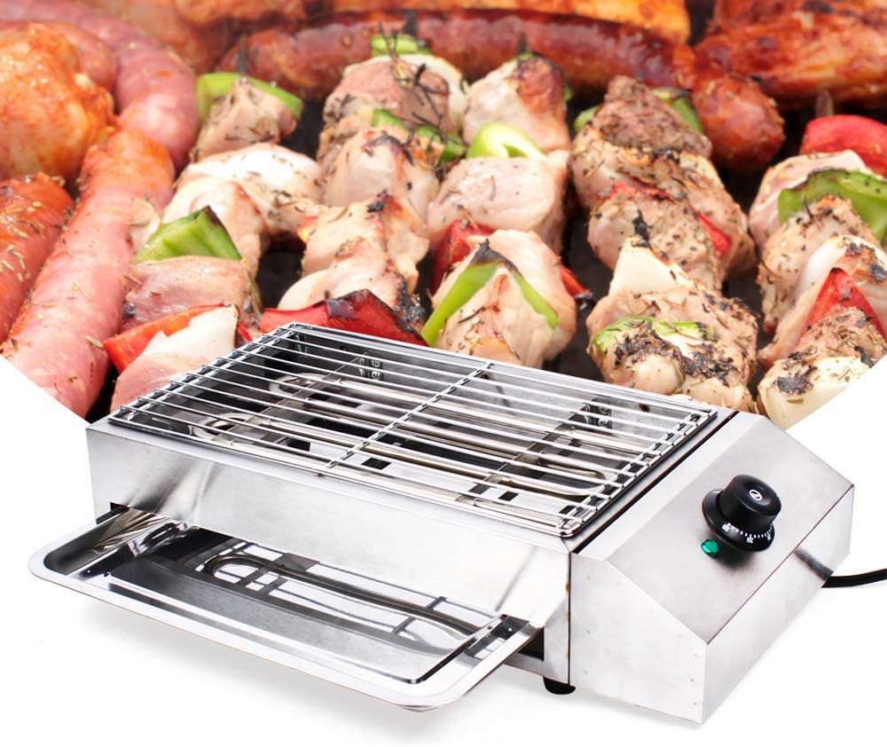 Portable Electric Grill Smokeless Electric Indoor Searing Grill Adjustable Temperature Control Food Griddle Stainless Steel Restaurant Teppanyaki Grill Adjustable Temperature from 50°c to 300°c