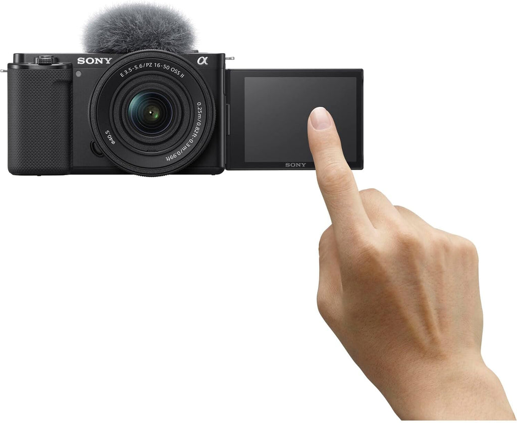 Sony ZV-E10 Mirrorless Camera Kit with 16-50mm II Power Zoom Lens (Black) | APS-C Sensor | Compact Creator Tool + 64GB Card + Filter Kit + Photo Software + Bag + 2 x NPF-W50 Battery + More