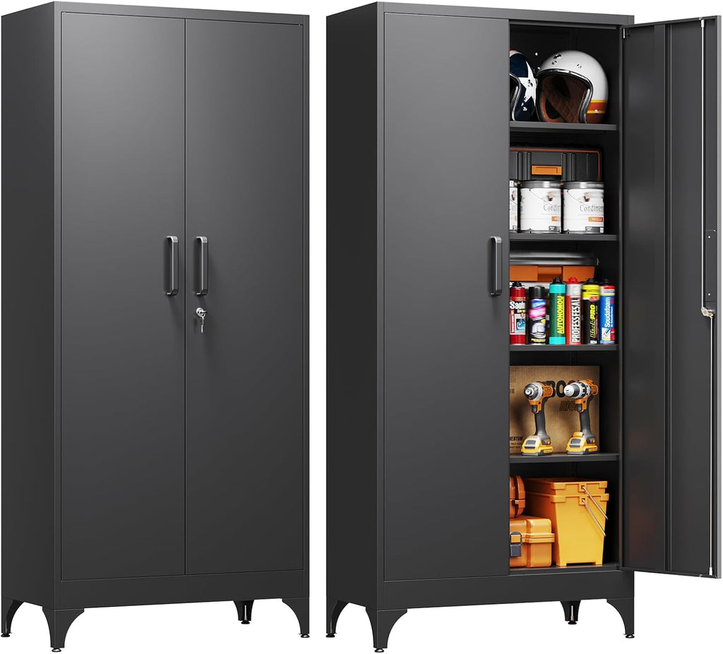 Yizosh Metal Garage Storage Cabinet with 2 Doors and 4 Adjustable Shelves - 71' Steel Lockable File Cabinet,Locking Tool Cabinets for Home,Office,Garage,Gym,School