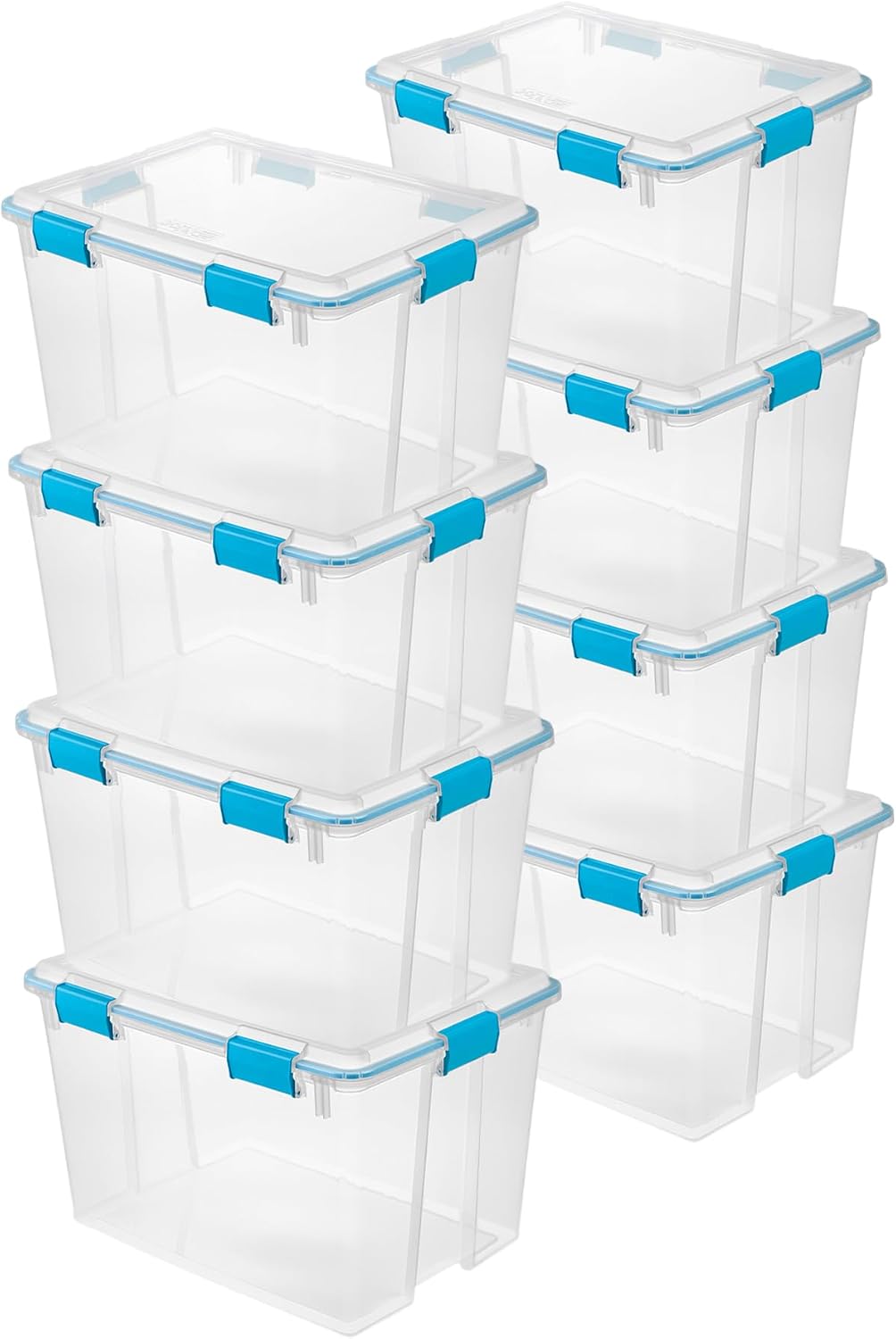 Sterilite 8-Pack Gasket Box, Weather-Resistant Storage Bins with Latching Lids, 80 Quart - Heavy-Duty Organizing Containers for Closet, Bathroom, and Office