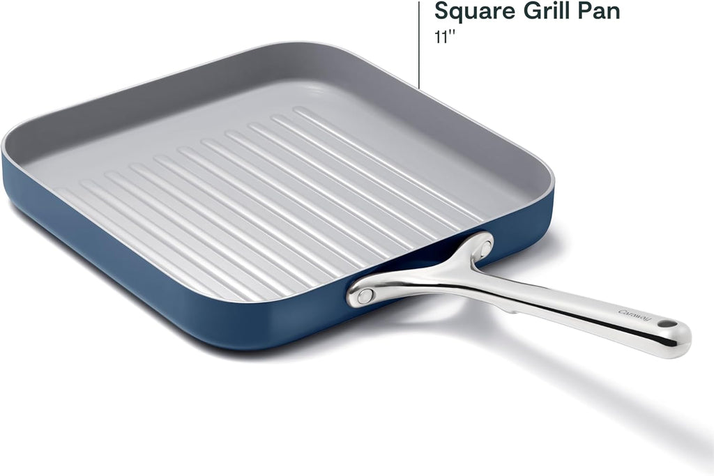 Caraway Square Grill Pan - 11' Grill Pan - Non-Stick Ceramic Coated - Non Toxic, PTFE & PFOA Free - Oven Safe & Compatible with All Stovetops - Navy