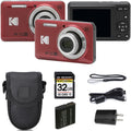 Kodak PIXPRO FZ55 Digital Camera, 16MP Compact Point & Shoot, 5X Optical Zoom, 28mm Wide Angle Lens, 1080P Full HD Video, Red + Camera Case & 32GB SD Card