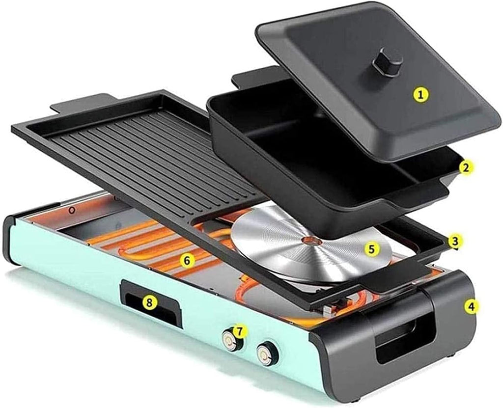 Electric Grill Indoor Portable Electric Grill, Indoor Grills, Electric Hot Pot Grill Electric Barbecue Grill Indoor 2 in 1 Large Capacity Indoor Multifunctional Non-Stick Pan Electric,Household Nonsti
