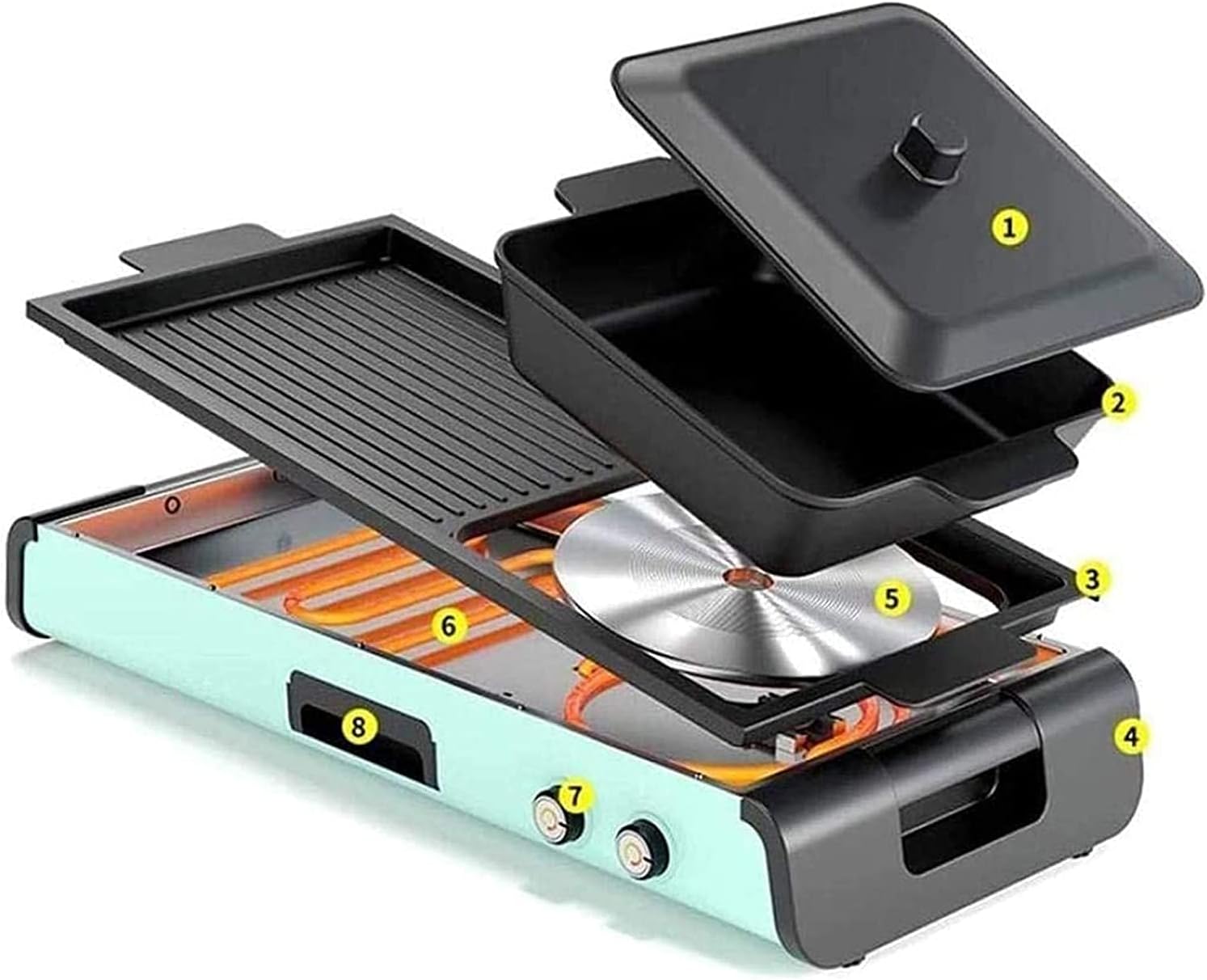 Electric Grill Indoor Portable Electric Grill, Indoor Grills, Electric Hot Pot Grill Electric Barbecue Grill Indoor 2 in 1 Large Capacity Indoor Multifunctional Non-Stick Pan Electric,Household Nonsti