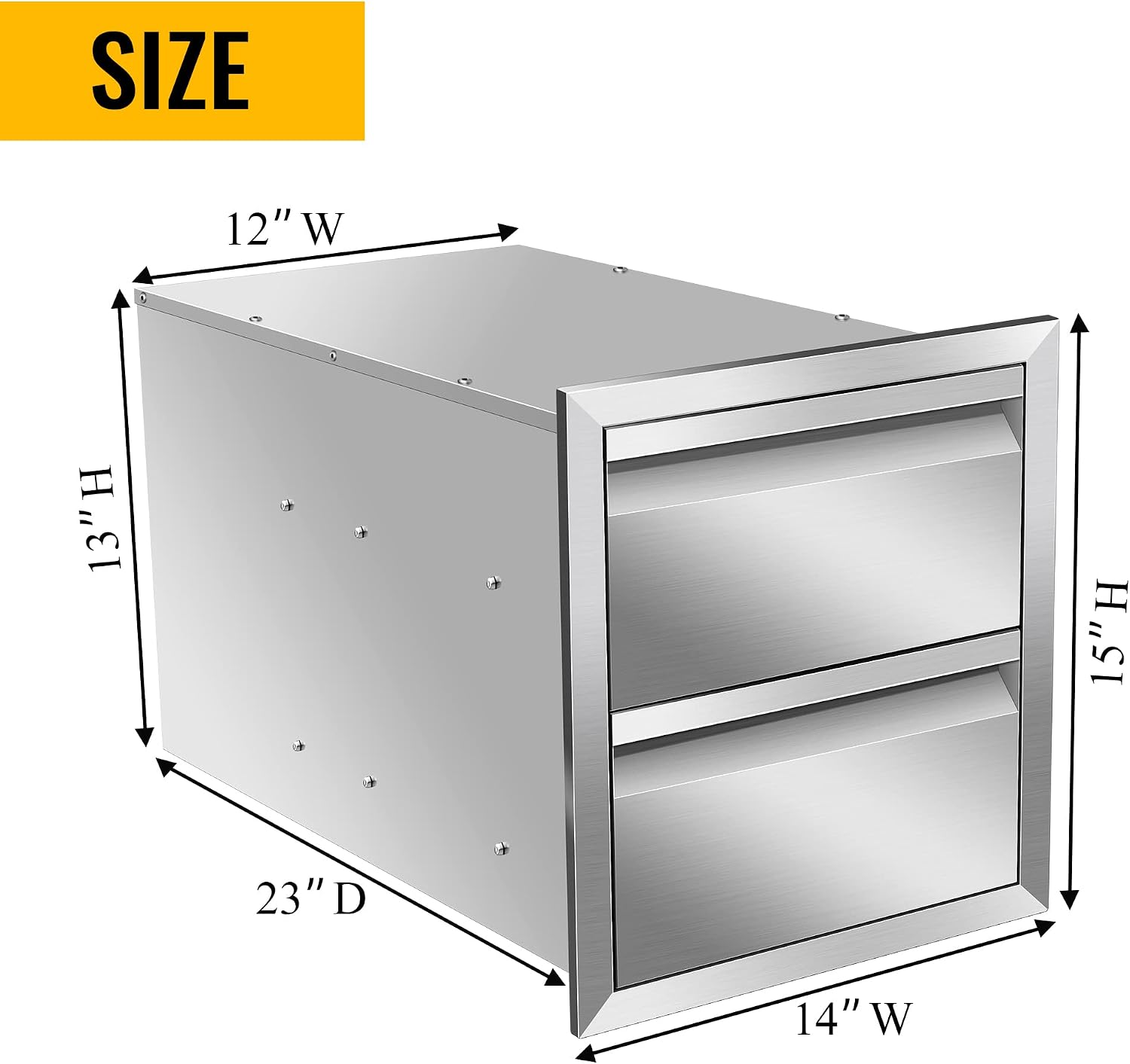 Outdoor Kitchen Drawers, 14W x 15H x 23D Stainless Steel Flush Mount BBQ Double Drawers for Outdoor Kitchen Island, or Patio Grill Station