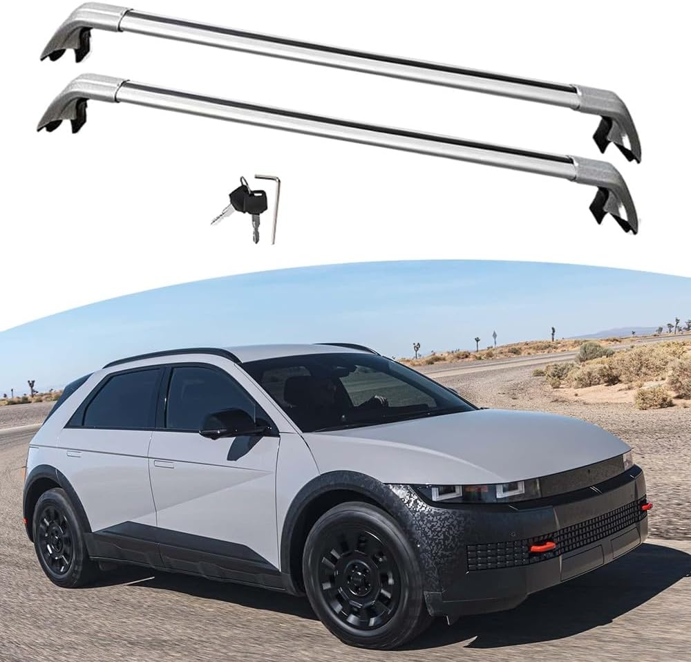 2PCS Aluminum Crossbar Cross Bar Fit for Hyundai IONIQ 5 2022-2025 SEL Limited XRT Luggage Cargo Carrier Roof Rack Rails with Anti-Theft Locks Lockable (Silver)