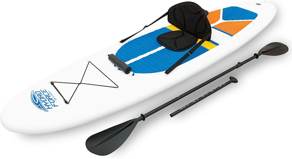 Bestway Hydro-Force White Cap 10' Inflatable Stand Up Paddle Board Kayak Water Set with Aluminum Oar, Hand Pump, and Travel Bag, White