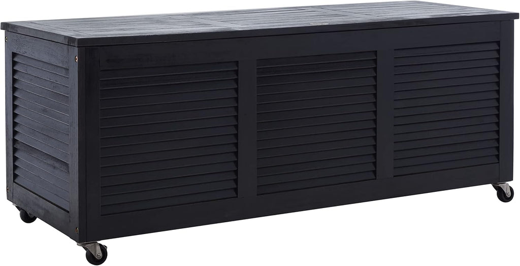 SAFAVIEH Outdoor - Elina Cushion Storage Box - Black Solid Wood - Coastal Resort Storage Bench Design - Ideal for Patio, Deck, Porch, Backyard, 18'W x 47'D x 19'H (PAT7038D)
