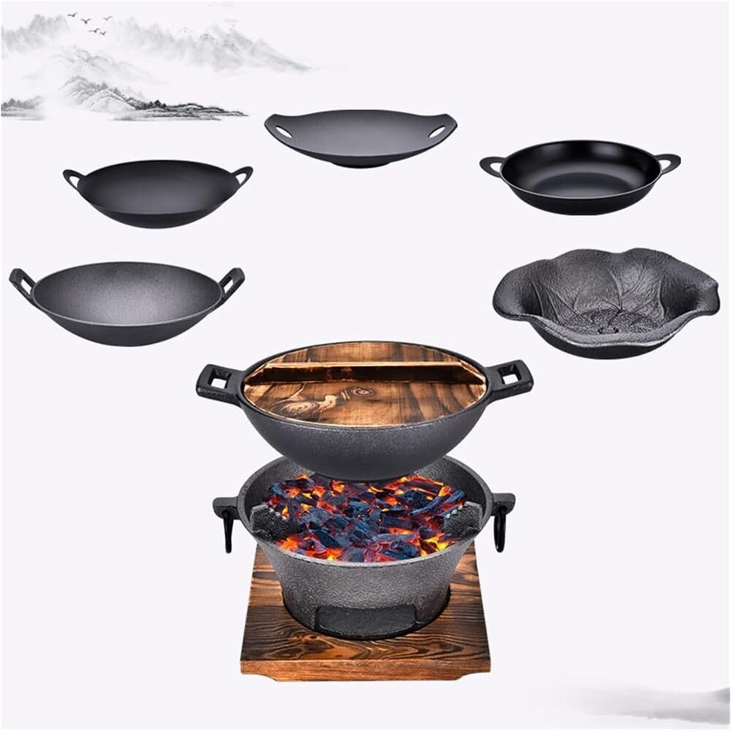 Cast Iron Charcoal Grill – Portable Korean & Japanese BBQ Stove, Heavy-Duty Campfire Barbecue Grill for Camping