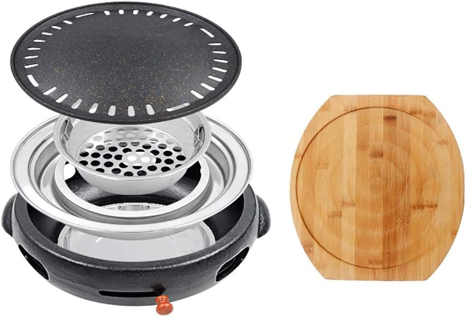 BBQ Barbeque Barbecue Grill,Cast Iron Charcoal Grill,Charcoal Household Barbecue Pot,Commercial Korean Barbecue Grill,8 Styles (Color : B)