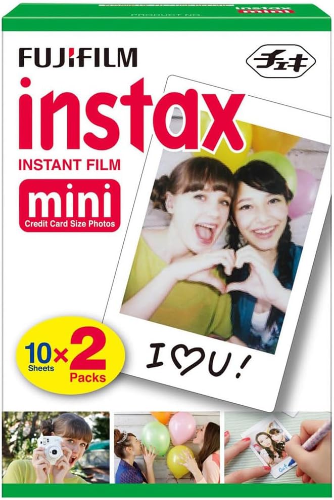 Fujifilm Instax Mini EVO Hybrid Digital/Instant Film Camera (Black) with Fujifilm Instax Mini Instant Film Pack (40 Exp) + Photo Box, Frames and Postcard Set Bundle