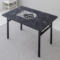 Korean BBQ Grill Table with Built-in Gas Burner, Folding Indoor Outdoor Dining Table, Marble Top for Camping & Kitchen, Made in Korea -Bianco Black - L Size
