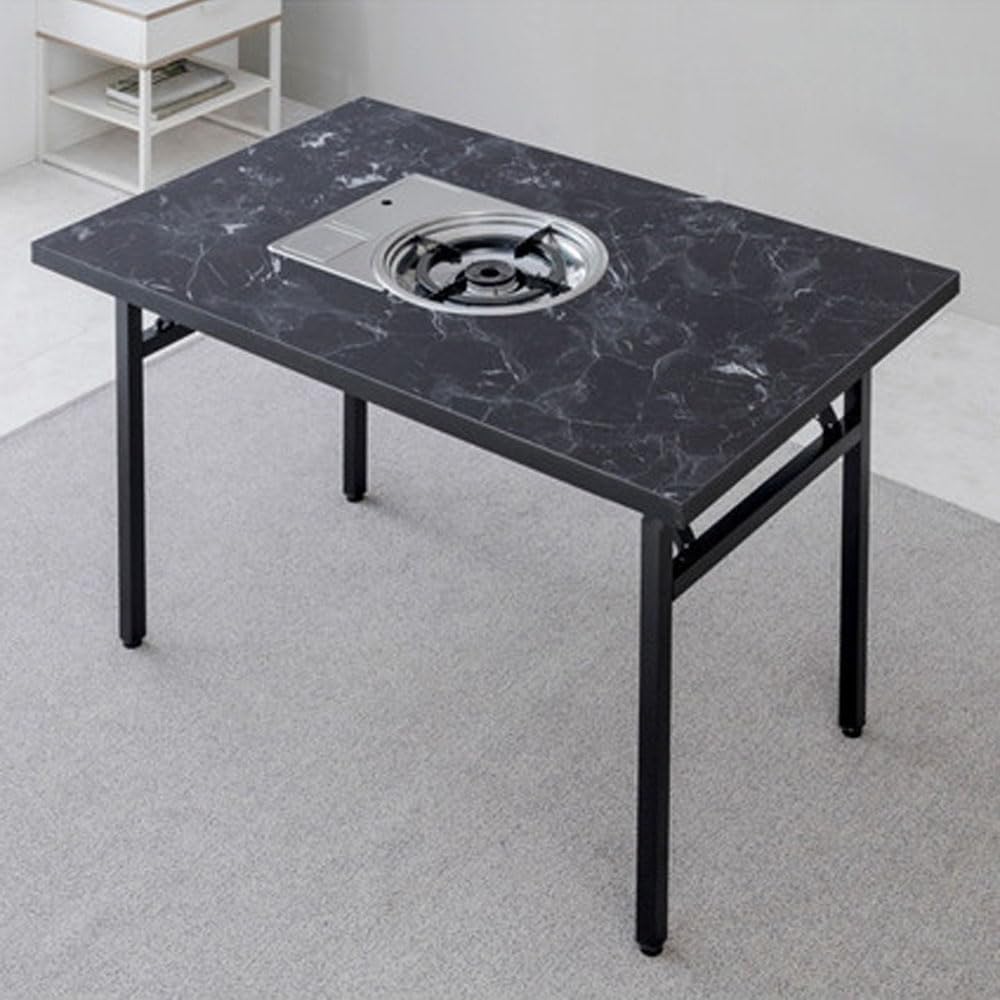 Korean BBQ Grill Table with Built-in Gas Burner, Folding Indoor Outdoor Dining Table, Marble Top for Camping & Kitchen, Made in Korea -Bianco Black - L Size