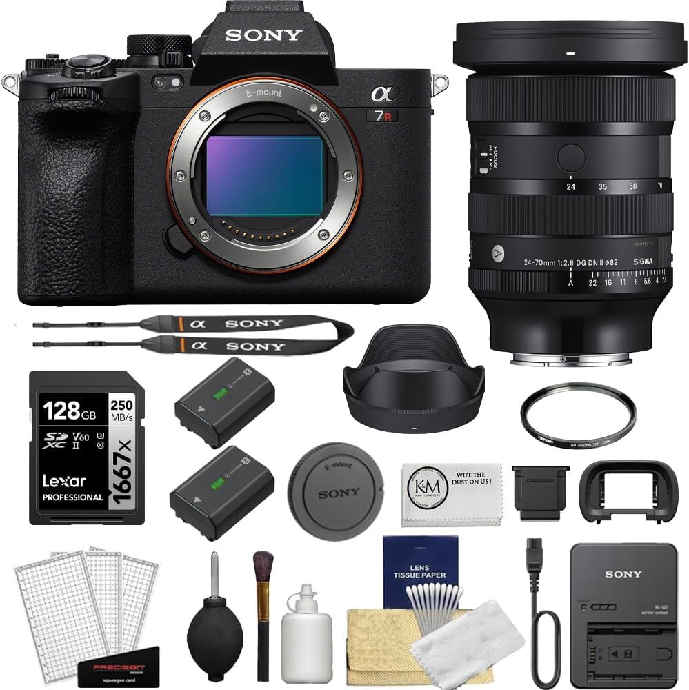 Sony Alpha a7R V Mirrorless Digital Camera Bundle with Sigma 24-70mm F2.8 DG DN II Art Lens + Extra Sony NP-FZ100 Battery +128GB Memory Card + Screen Protectors + Cleaning Kit + Microfiber Cloth