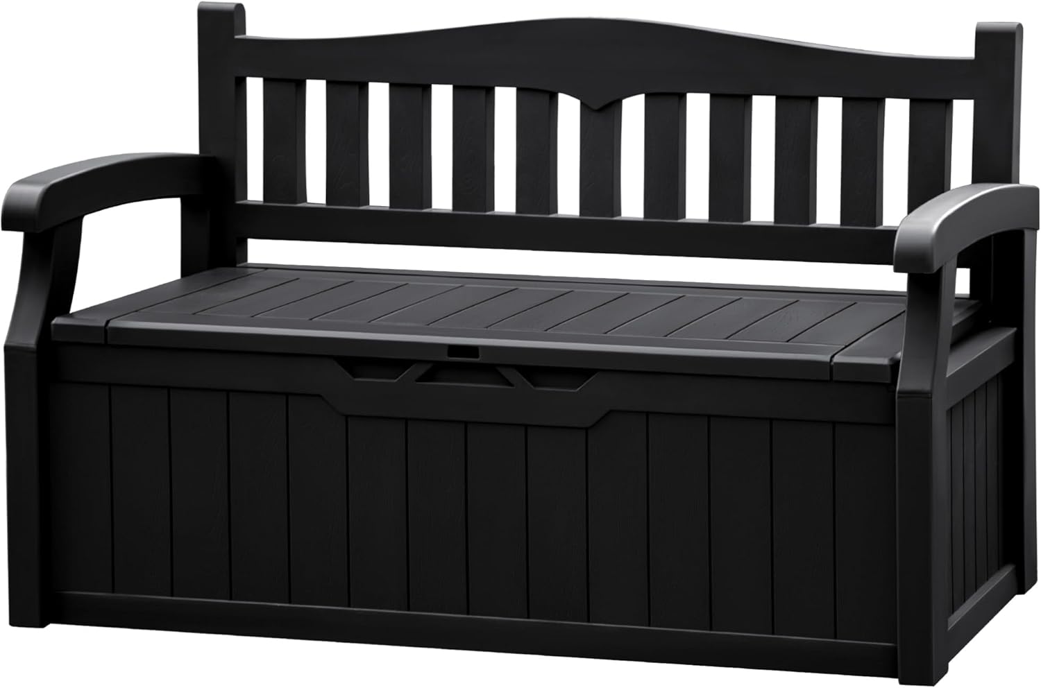 JUMMICO 80 Gallon Resin Outdoor Storage Bench, Large Deck Box with Armrest, Lockable&Waterproof for Garden, Home, Patio, Pools (Black, 80 Gallon)