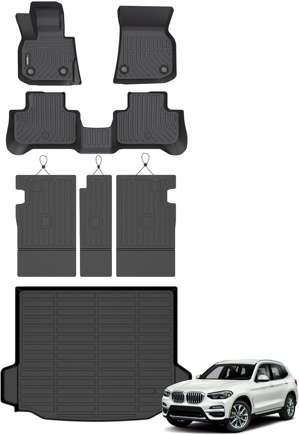 ANBINGO® Floor Mats & Seatback Cargo Liner for BMW X3 2018-2024, sDrive30i/ xDrive30i / xDrive30e / M40i / M Base/M Competition, All Weather TPE Custom Floor Liners, Mat Accessories - Black